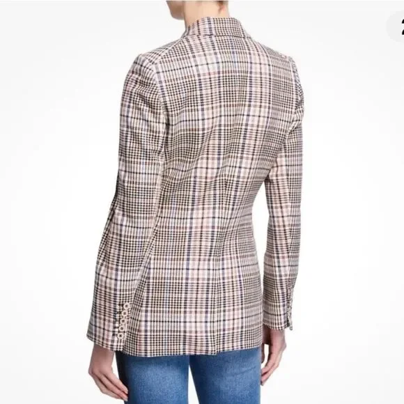 New Veronica Beard FULLER CHECK SINGLE-BUTTON DICKEY JACKET Cream Blue/ Rose Sz2